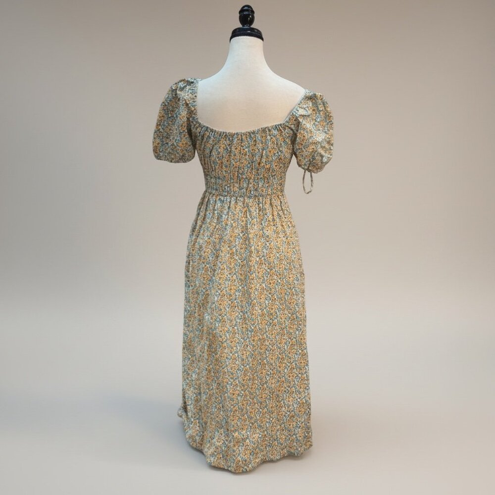 Faithfull The Brand Terina Midi Dress Sabinosa Floral Blue Smocked Size 6 - Picture 6 of 11